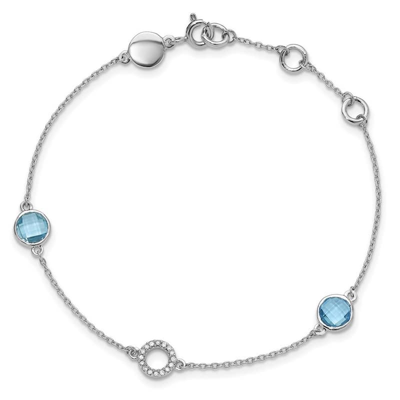 Curata 925 Sterling Silver Spring Ring White Ice Blue Topaz and .05 Ct Diamond Bracelet 7.25 Inch