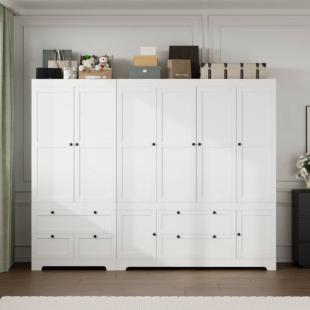 Gyomojoy Large White Wardrobe Closet with Drawers & Doors, Modular Armoire with Hanging Rods, Apartment & Dorm Storage