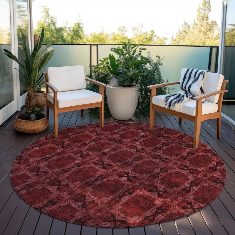 Machine Washable Indoor/ Outdoor Boho Medallions Chantille Rug - Burgundy - 8' x 8'