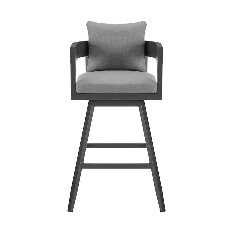 Enya 26 Inch Outdoor Swivel Counter Stool Chair, Gray Aluminum, Cushions