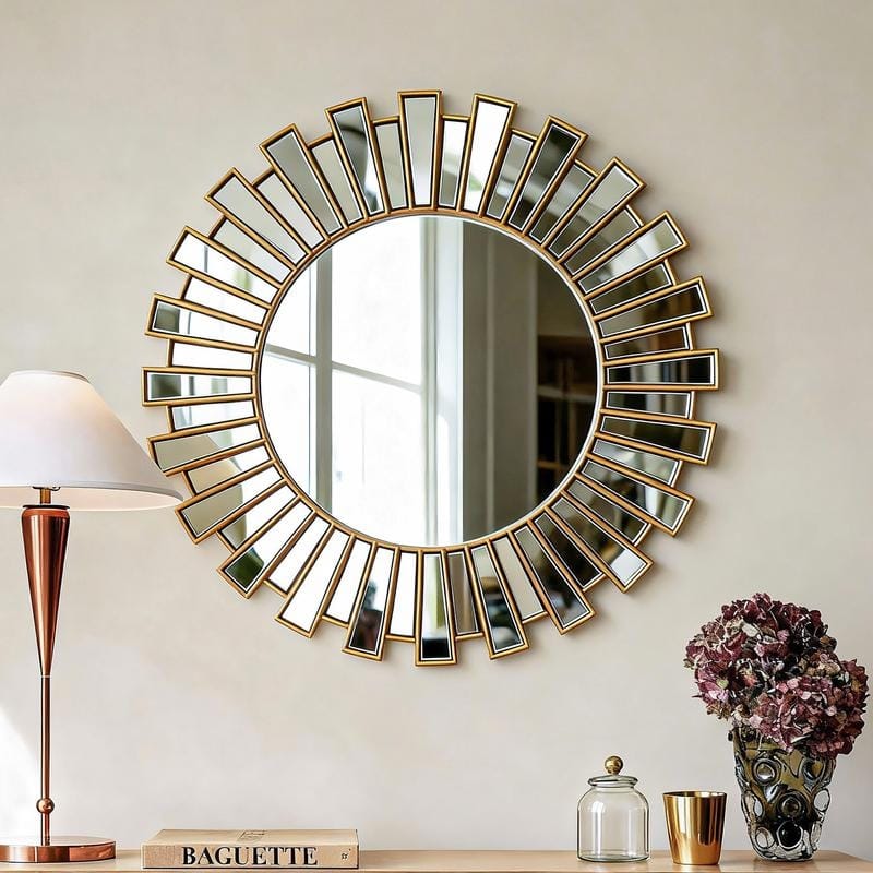 Sunburst Decorative Round Wall Mirror - Gold