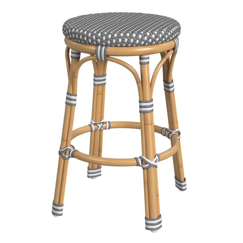 Tobias Outdoor Rattan and Metal Counter Stool - Gray/White