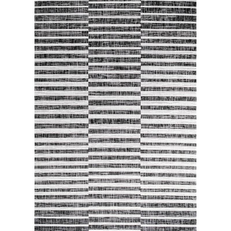JONATHAN Y Grid Modern Offset Stripe Indoor/Outdoor Area Rug - 8 X 10 - Black/Ivory