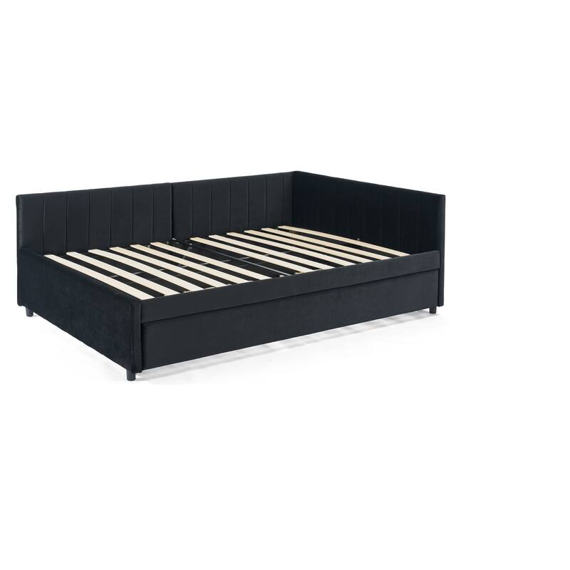 Full Size Daybed with Trundle Upholstered Tufted Sofa Bed, Sofa Bed Frame with Comfortable Backrest and Armrests