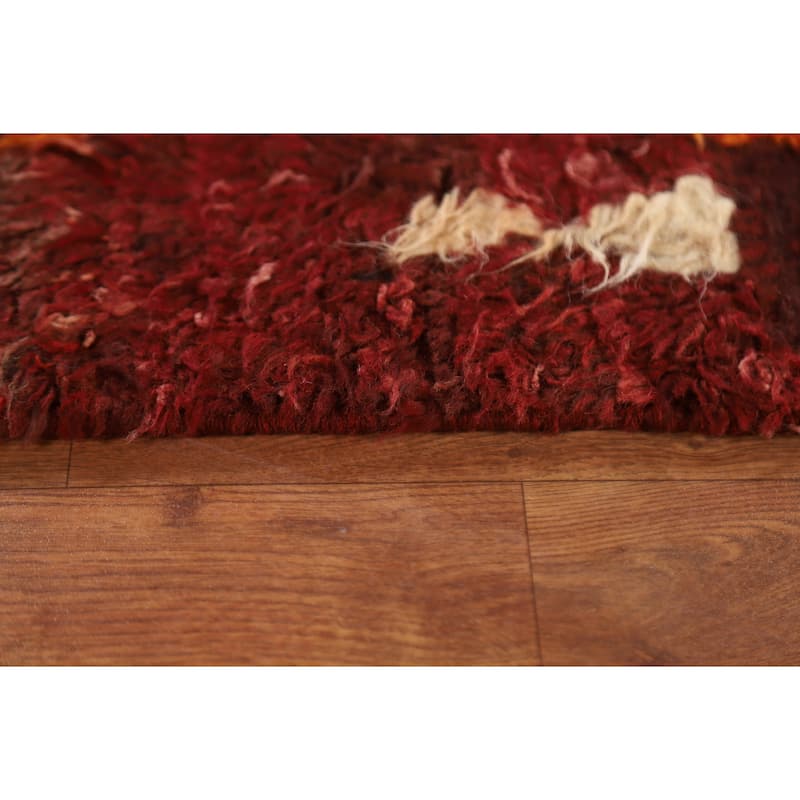 Hand Knotted Oriental 100% Wool Carpet Modern Geometric Red Moroccan Area Rug - 6' 4'' X 5' 0''