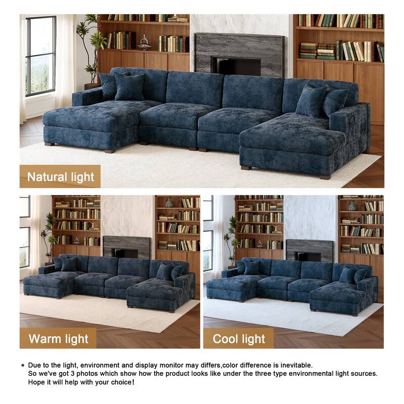 Oversized Chenille Modular Sectional Sofa With Deep Seat