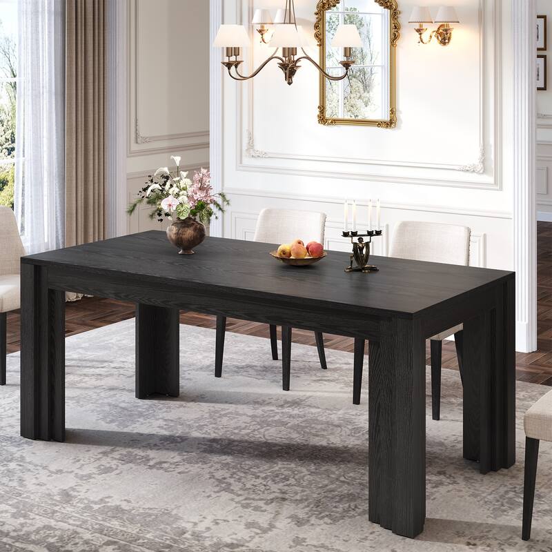 63-Inch Rectangular Dining Table, Large Kitchen Table for 4-6 People - Black