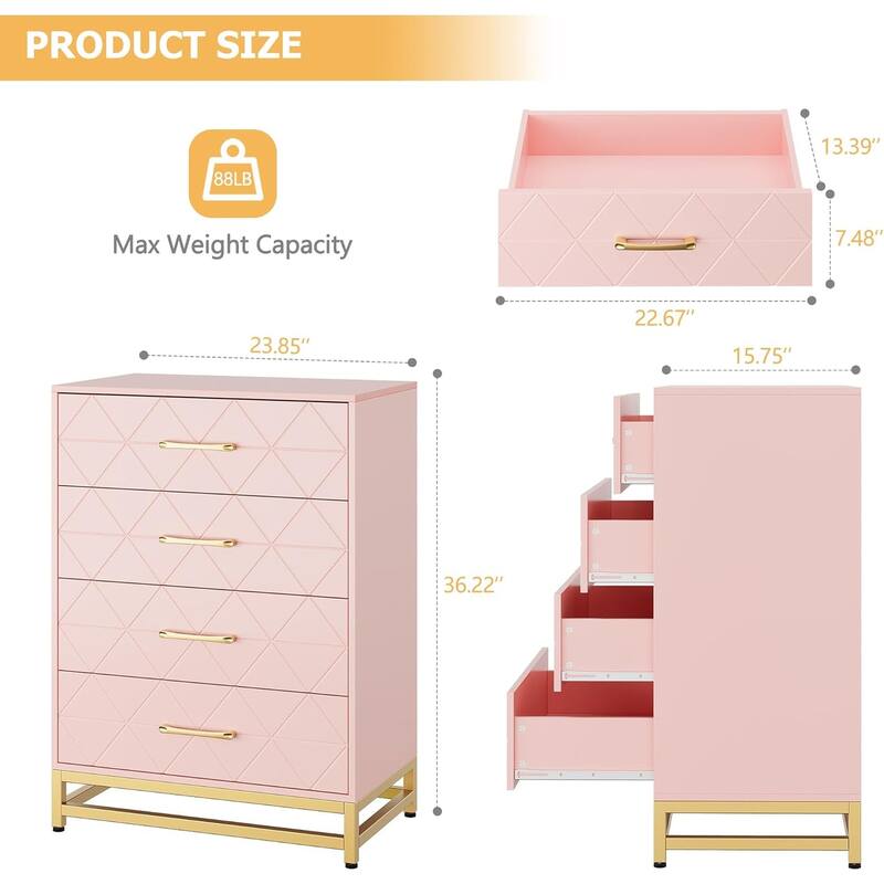 Chest of 4 Drawers Dresser with Metal Handle