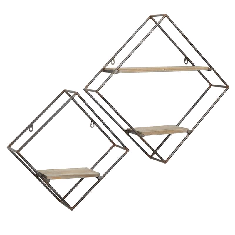 Metal Diamond 3 Shelves Wall Shelf - Set of 2 Black - Roche River Decor - Black