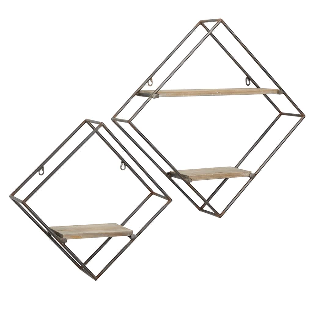 Metal Diamond 3 Shelves Wall Shelf - Set of 2 Black - Roche River Decor