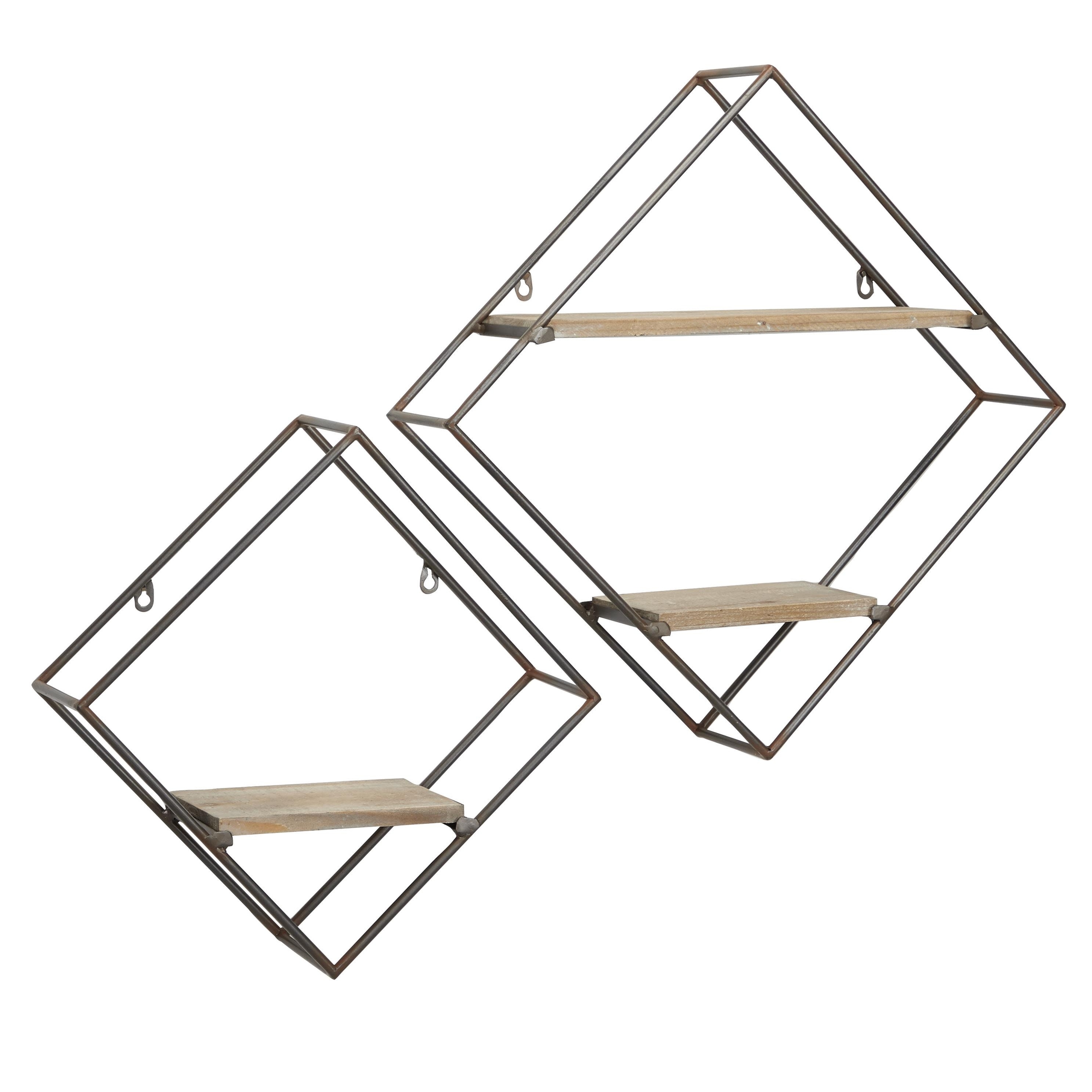 Metal Diamond 3 Shelves Wall Shelf - Set of 2 Black - Roche River Decor