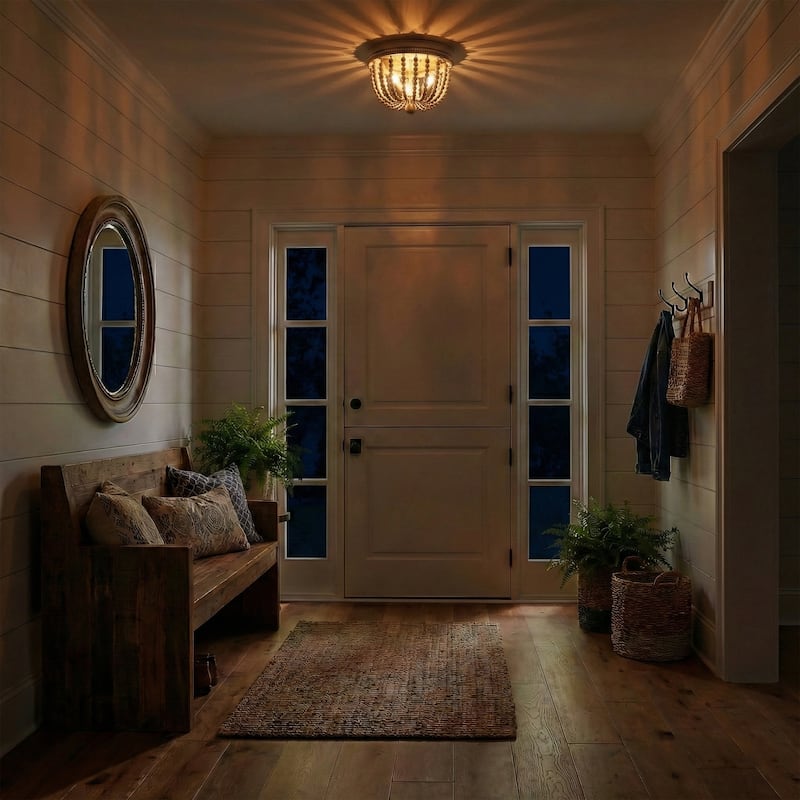 Fidenza 3-light Boho Beaded Flush Mount Ceiling Light Farmhouse Coastal Dome Lighting - 12 inches