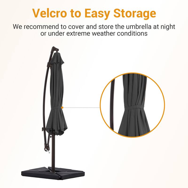 10 ft Steel Crank-lift Cantilever Umbrella With Weighted Base