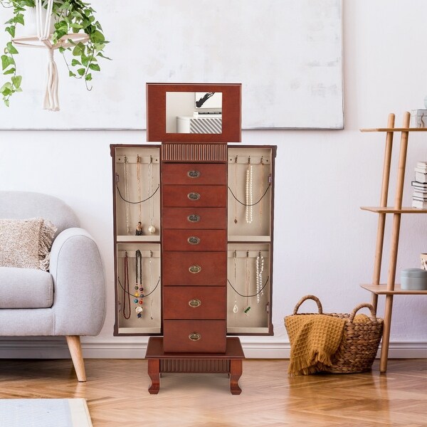 thumbnail image 2 of Costway Wall Mounted LED Mirror Jewelry Cabinet – Lockable Armoire With 6 Drawers – White 2 of 5