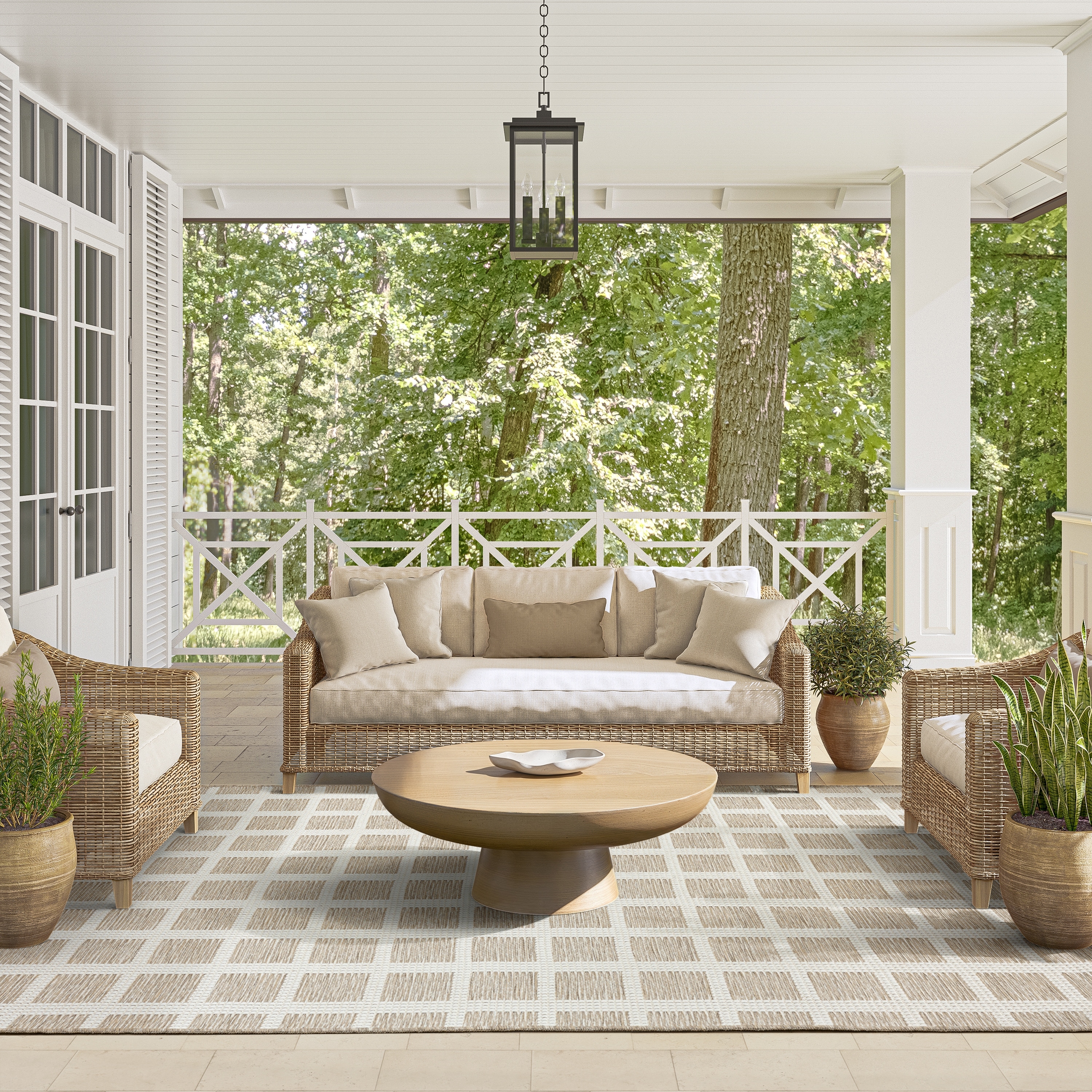 Abani OCE100A Gridscape Beige Brown Indoor/Outdoor Area Rug