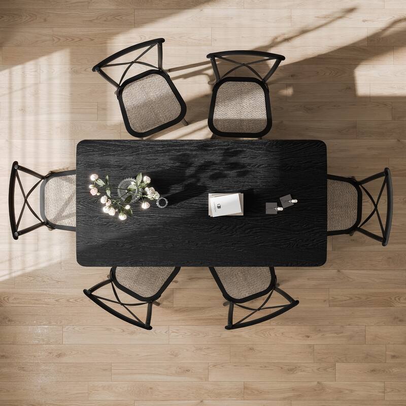 Farmhouse Kitchen Dining Room Table Furniture Square Kitchen Table with Rattan Woven Legs for Kitchen Bar Living Room