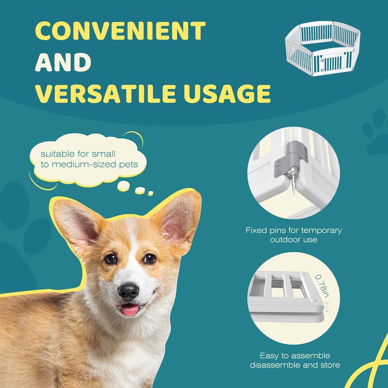 24-Inch Plastic Pet Playpen with Locking Door, Foldable Dog Fence for Indoor and Outdoor Use