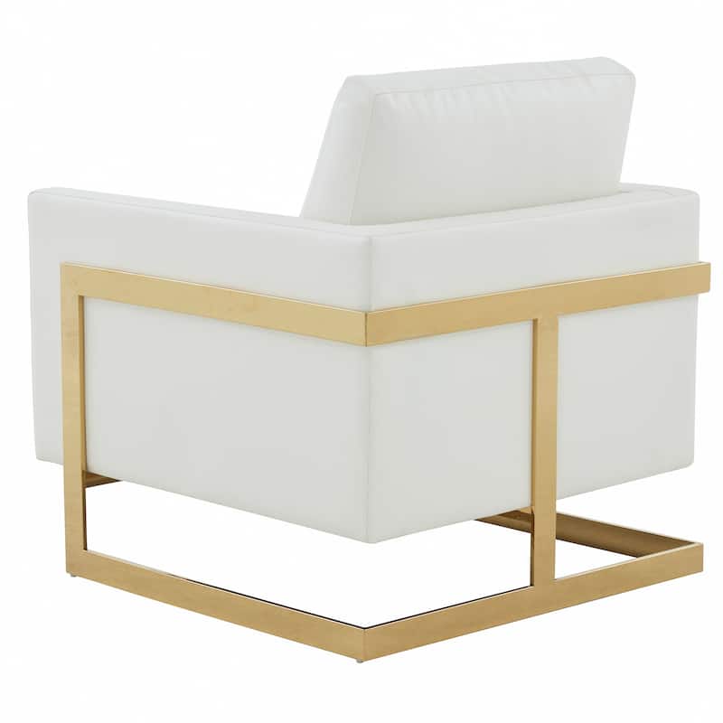 Lincoln Leather Accent Chair With Gold Frame Modern Single Seater Sofa for Living Room and Bedroom - 34"