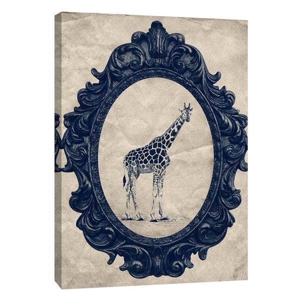 PTM Images 9-105907 PTM Canvas Collection 10" x 8" - "Framed Giraffe in Navy" Giclee Giraffes Art Print on Canvas