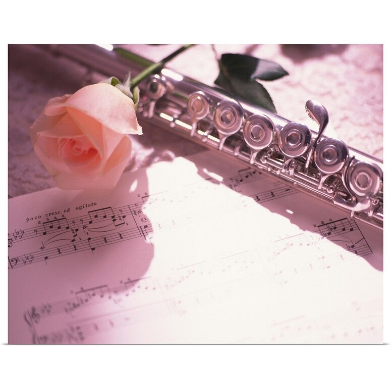 Flute next to sheet music and pink rose" Poster Print - Multi - Overstock -  16379649