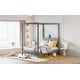 preview thumbnail 23 of 39, Canvas-upholstered Canopy Bed - Platform Wingback Bed Frame with USB, Type-C Ports Headboard, 4 Canopy Columns, 2 Sides Pocket