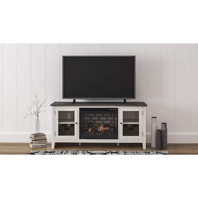 Signature Design by Ashley Dorrinson White/Gray 60" TV Stand for TVs up to 69" with Electric Fireplace - 60"W x 17.5"D x 27.75"H