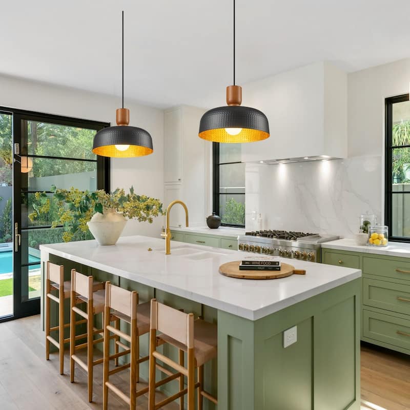 1-Light Dome Industrial Kitchen Island Pendant Light With Hammered Shade - 12.2-in W x 8.7-in H