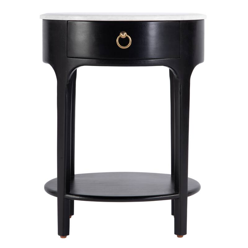 Ellen 18.25 in. W Oval Marble and Wood 1-Drawer Nightstand
