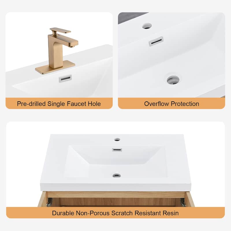 Prismella 24" 30" Wall-Mount Bathroom Vanity in Oak with Top
