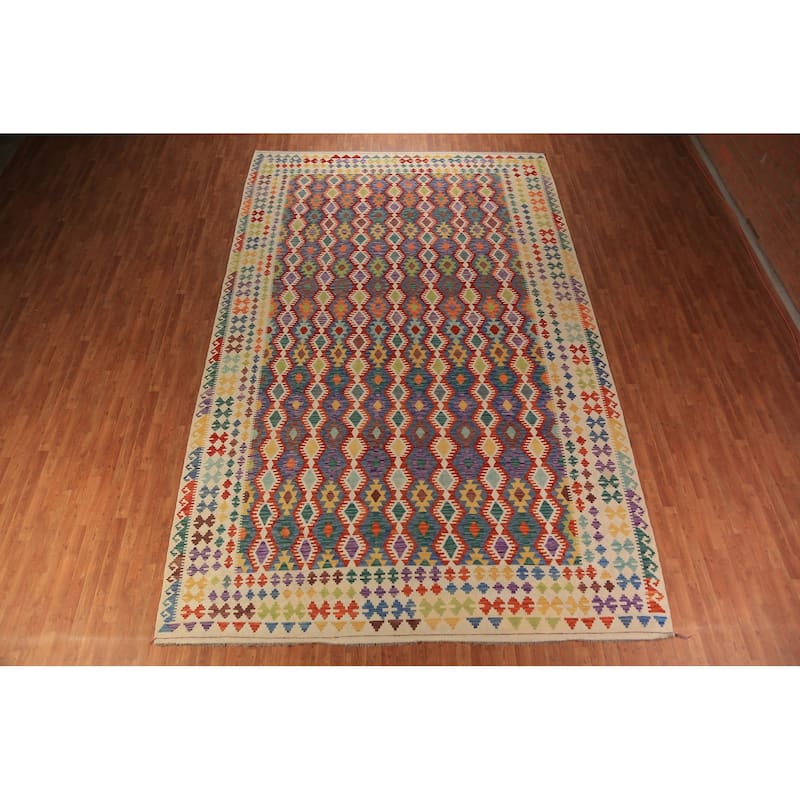 Kilim Oriental Large Rug Hand-Woven Tribal Wool Carpet - 10'1"x 15'11"