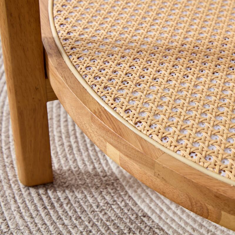 Modern simple circular double-layer solid wood tea table rattan woven Chinese side table small round table