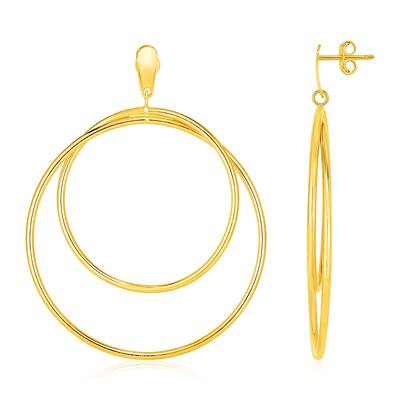 14k Yellow Gold Post Earrings with Open Polished Circle Dangles