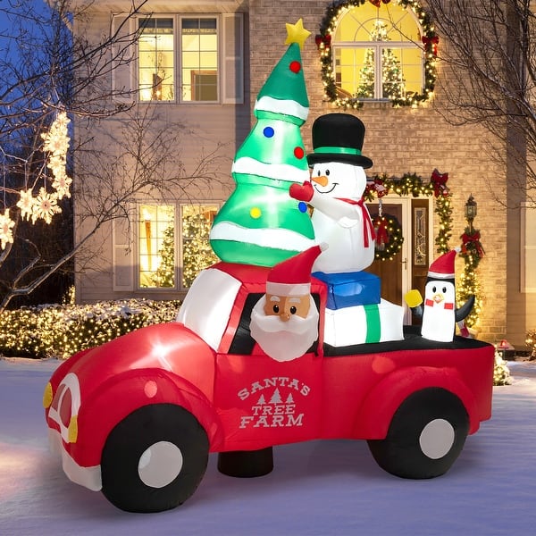 Costway 8FT Wide Inflatable Santa Claus Driving a Car w/ LEDs & Air ...