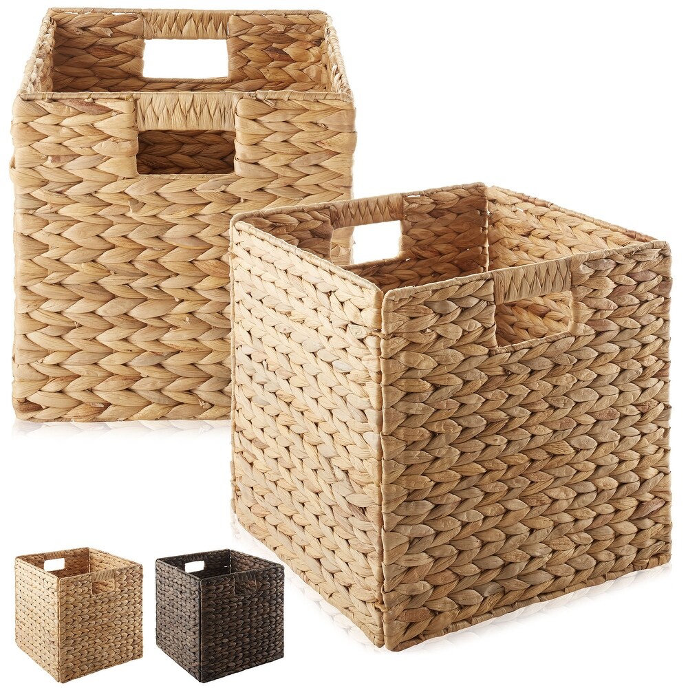 Juvale 2 Pack Small Rectangular Wicker Baskets For Shelves, 6 Inch Wide  Hand Woven Water Hyacinth Baskets : Target
