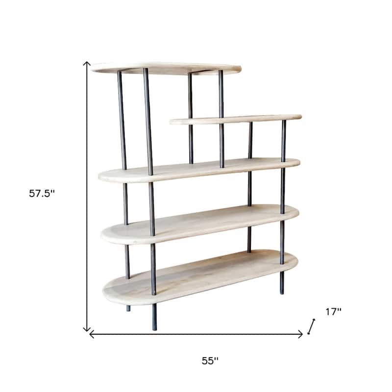 58" White and Gray Iron and Solid Wood Five Tier Bookcase