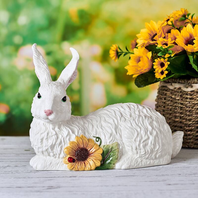 Fitz and Floyd Sunflower Rabbits Resting Figurine, 9.75 Inch