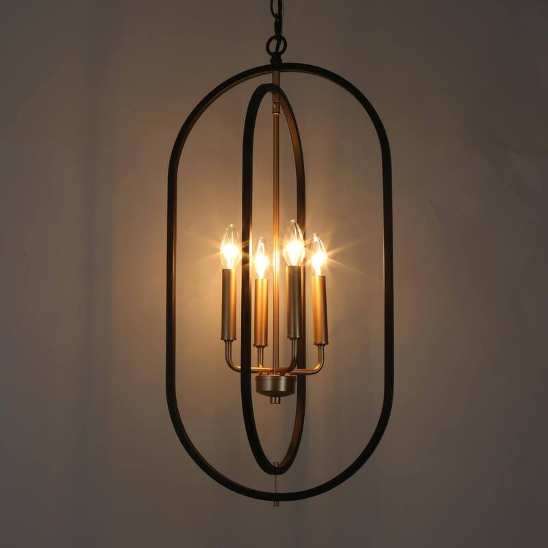 Modern 4-Light Black Gold Metal Chandelier Geometric Candle Pendant Light for Dining Room - 14.5" L x 11" W x 29.5" H