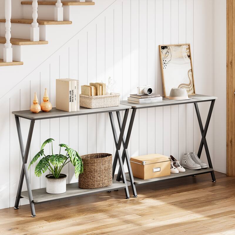 Sofa Tables Narrow Entryway Table with Storage Shelf and Metal Frame