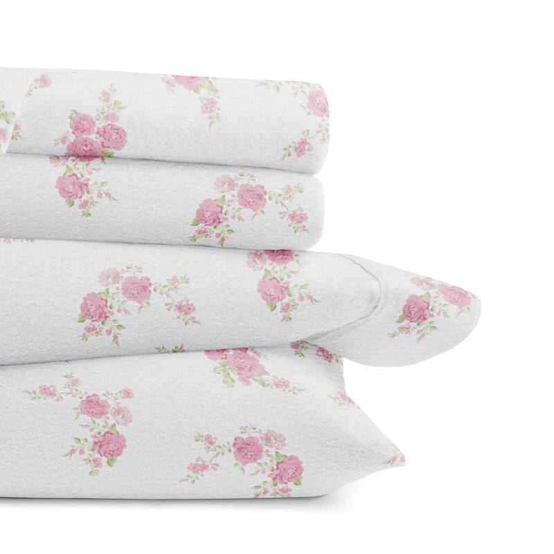 Becky Cameron Rose Bunch 4-Piece Cotton Brushed Flannel Deep Pocket Bed Sheet Set