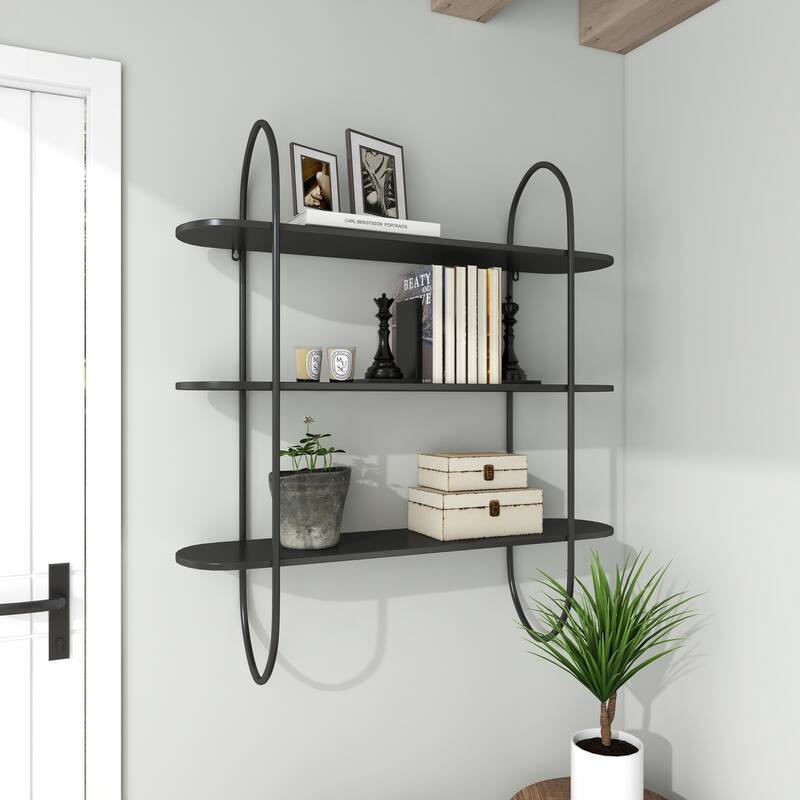 Black Metal Oval 3 Shelf Wall Shelf