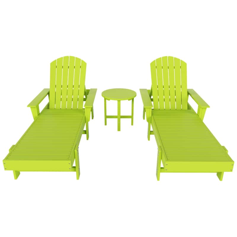 Polytrends Altura Poly Eco-Friendly All Weather Reclining Chaise Lounge with Arms & Side Table (3 Piece Set)