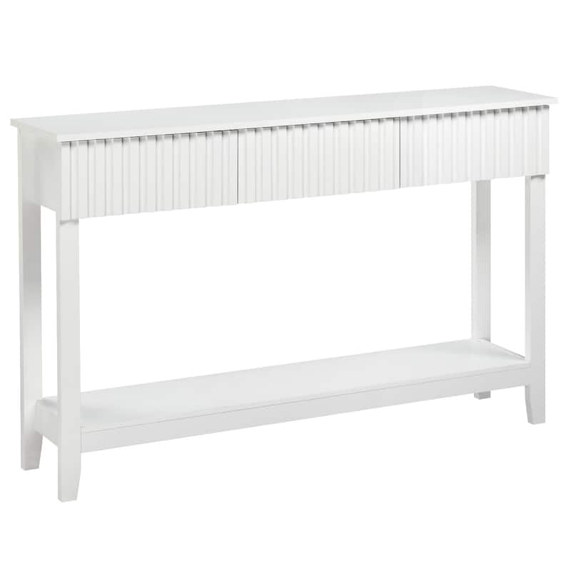 White MDF Console Table with 3 Drawers and Lower Open Storage Shelf - 51.2 x 11.8 x 32 in