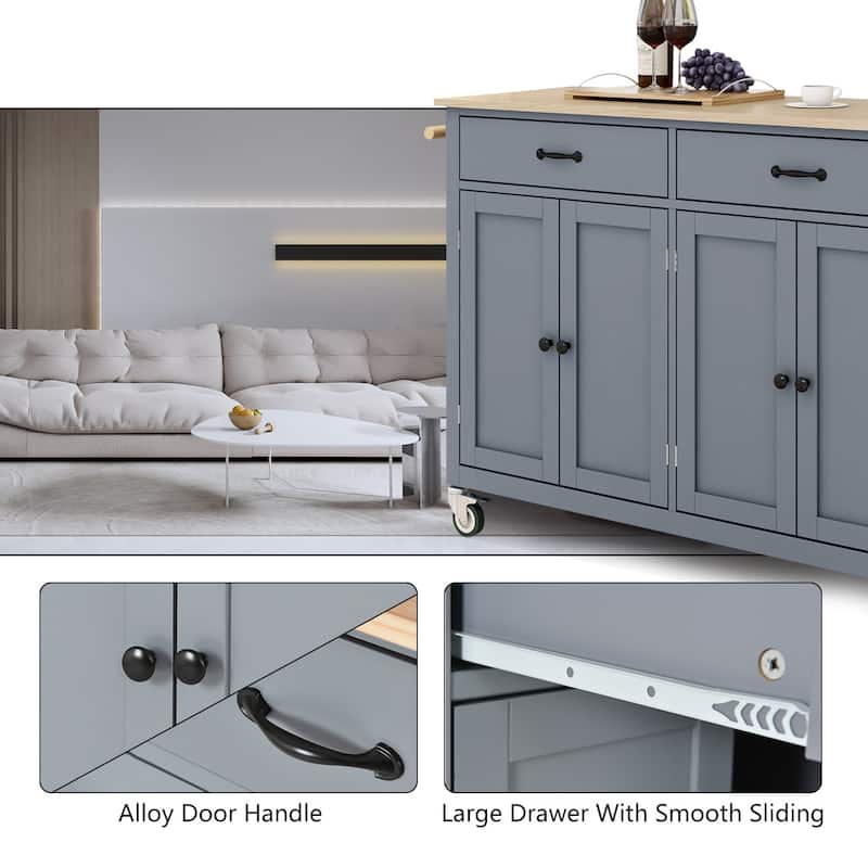 Kitchen Island Cart with Solid Wood Top