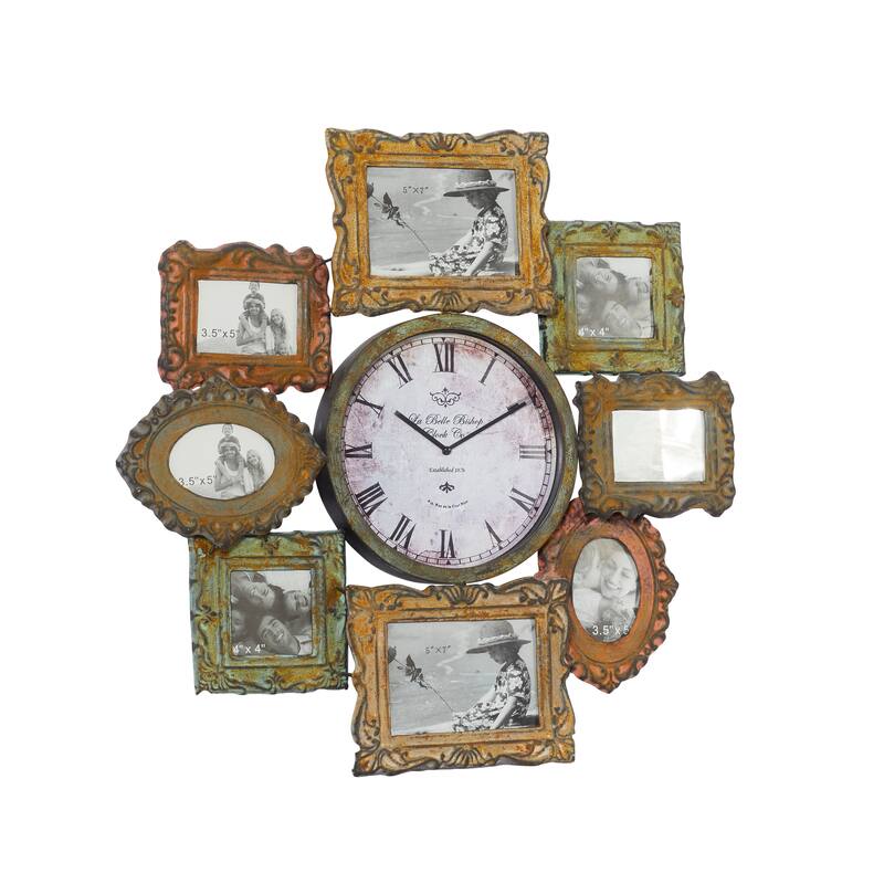 Green Metal 8 Photo Opening Wall Clock