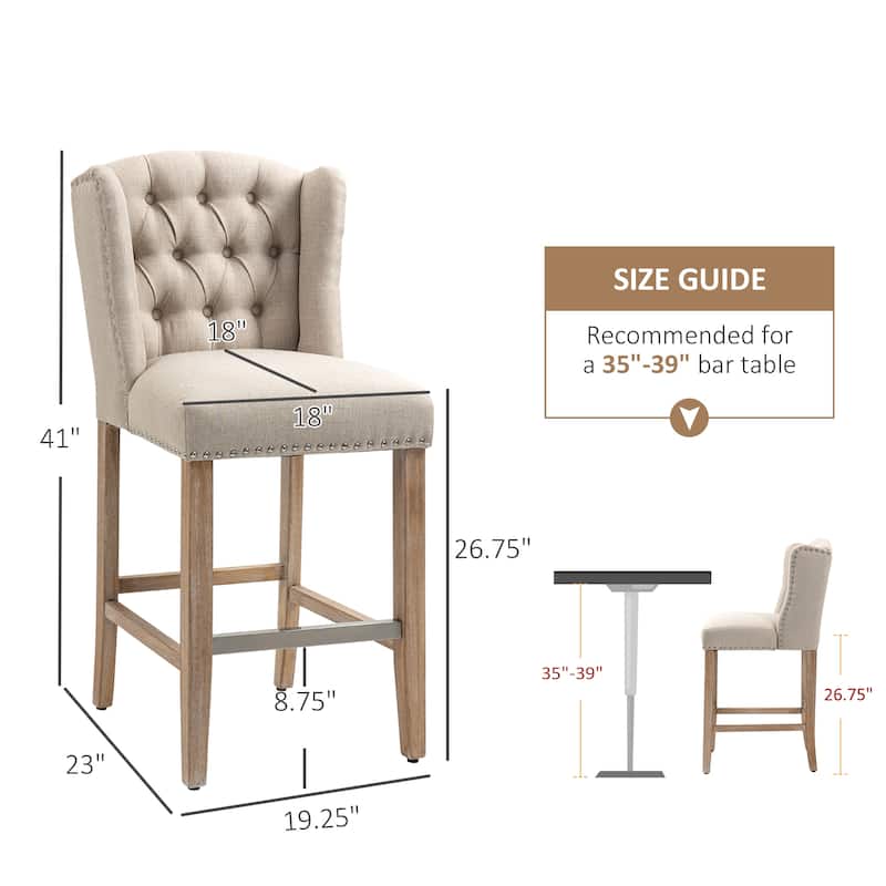 Counter Height Bar Stools Set of 2 with Wood Legs