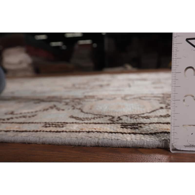Vegetable Dye Oushak Turkish Rug Blue Hand-Knotted Wool Carpet - 6'1"x 9'0"