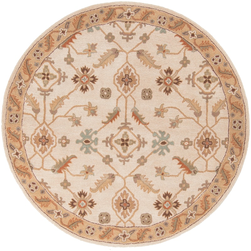 Livabliss Puli Hand-tufted Beige Wool Classic Floral Area Rug - 6' Round - 6' Round