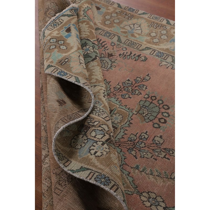 Distressed Pink Tabriz Persian Vintage Area Rug Handmade Wool Carpet - 6'6"x 9'8"