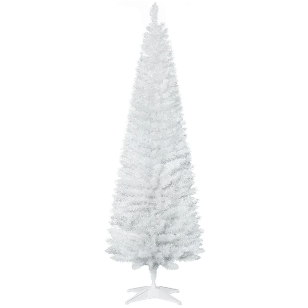 6 Foot White Artificial Pencil Christmas Tree Unlit 390 Tips Slim Modern Plastic Metal Base - Dia 21.75" x 70.75" H