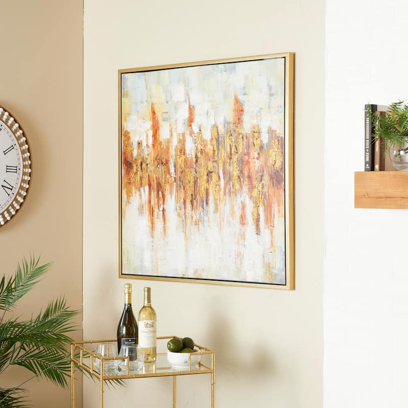 Gold Canvas Abstract Framed Wall Art with Gold Frame